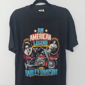 Vintage Harley Davidson Elvis 80s T-Shirt Moto L